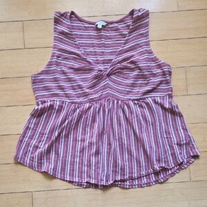 • Lucky Brand • Burgundy and White Striped Tank Top